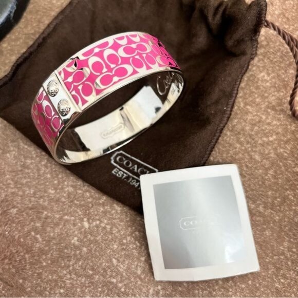 Coach Wide Signature C Pink Metal Bangle Bracelet - Picture 2 of 8